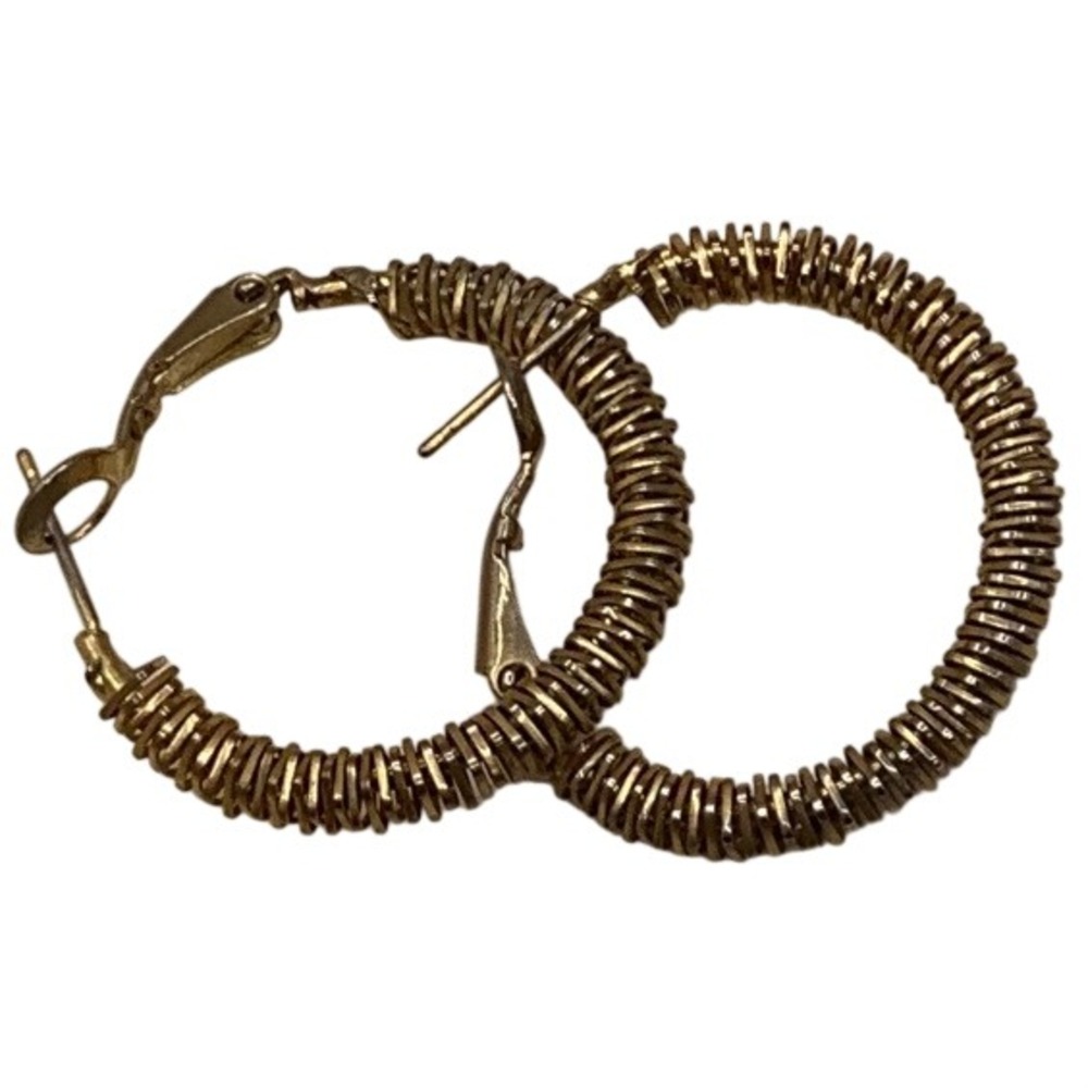 Gold Tone Coiled Wire Hoop Earrings Textured Medium Lever Back Round Jewelry